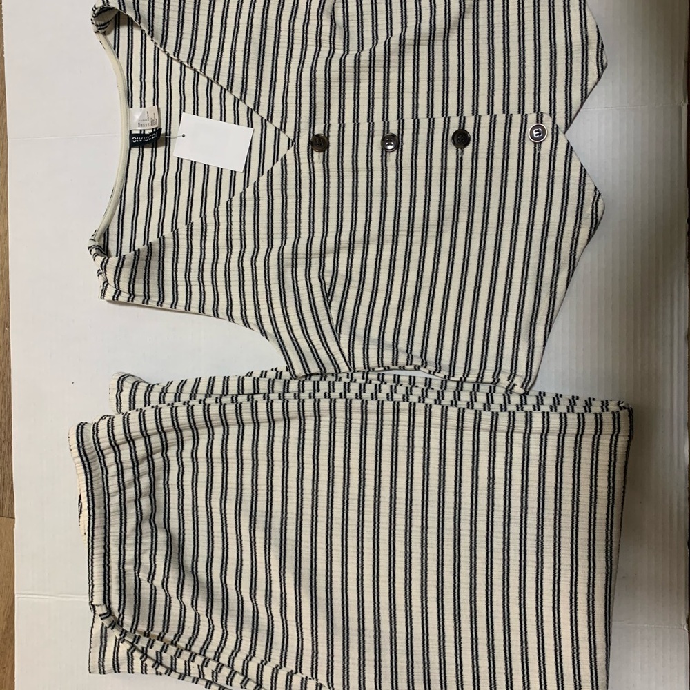 H&M Cream and Black Striped Wide Leg Jumpsuit